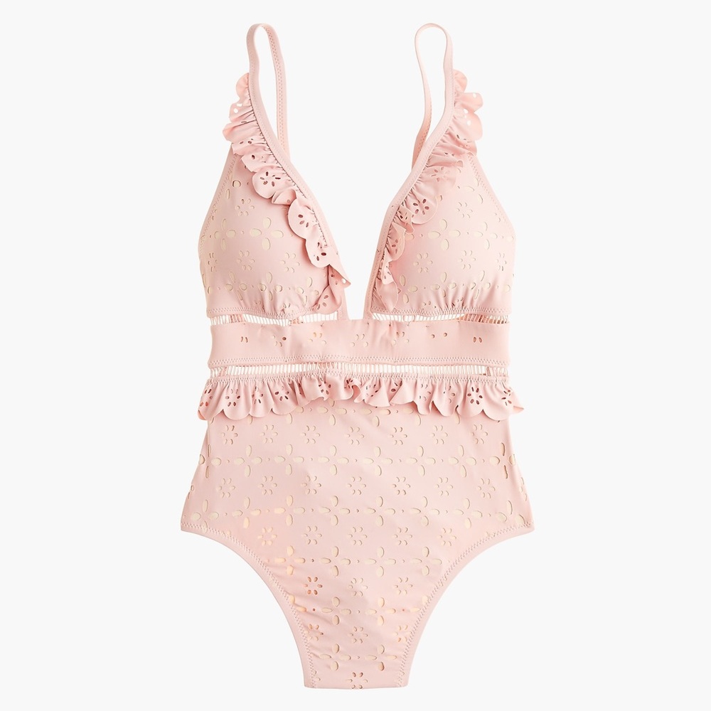 J. Crew Scalloped Ruffle Laser Cut One-piece 2